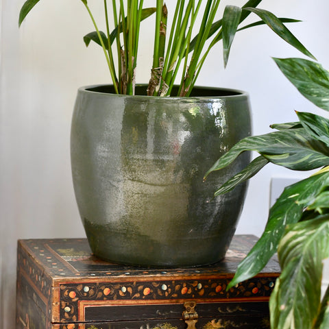 Lester Pot Round Green (H26 x W28cm)