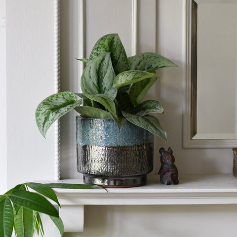 Vita Lead Ceramic Pot (D15 x H13cm) – Turquoise and Brown Reactive Glaze Planter