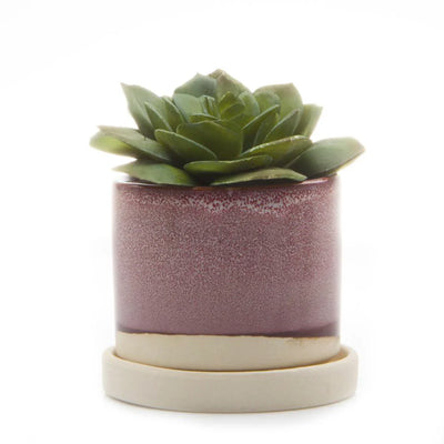 Grasmere Burgundy Porcelain Pot And Saucer Set With Drainage