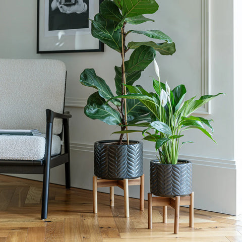 Aspen Grey Chevron Ceramic Plant Pot - 18cm