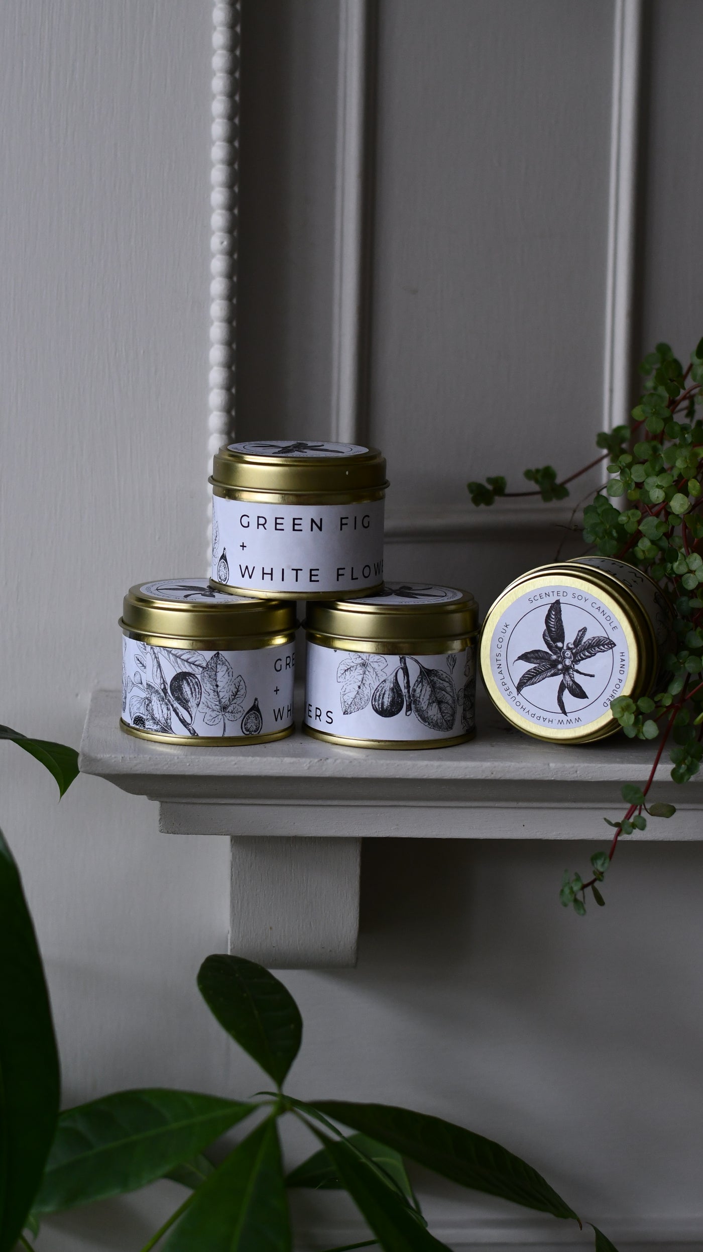Green Fig & White Flowers Candle – 70g Gold Tin