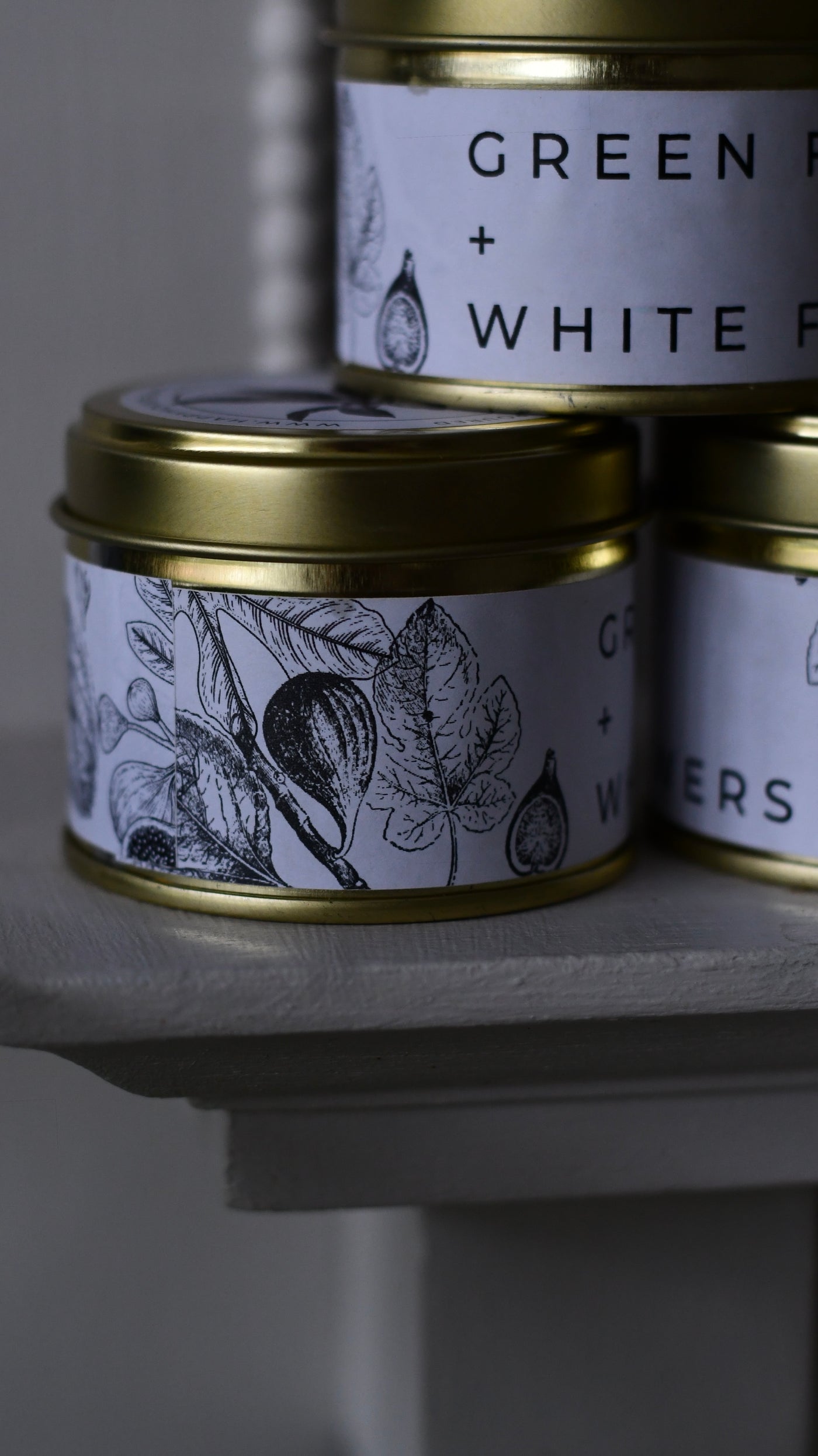 Green Fig & White Flowers Candle – 70g Gold Tin