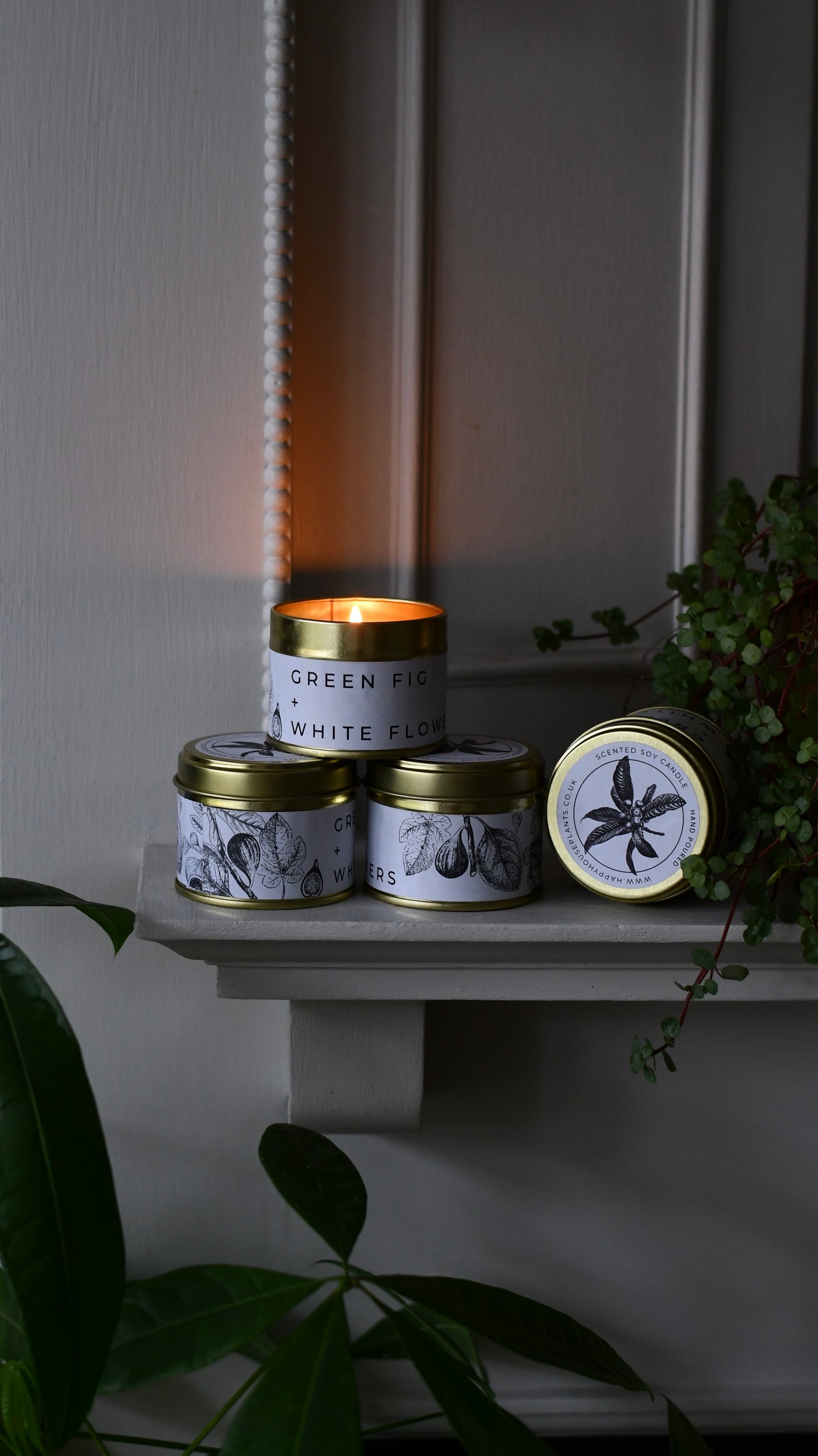 Green Fig & White Flowers Candle – 70g Gold Tin