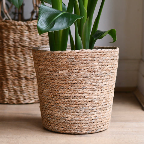 Natural Woven Lined Basket H24cm D25cm