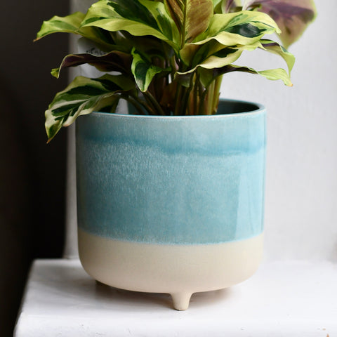 3 Leg Ceramic Reactive Glaze Indoor Plant Pot Mint Aqua (9cm pot)