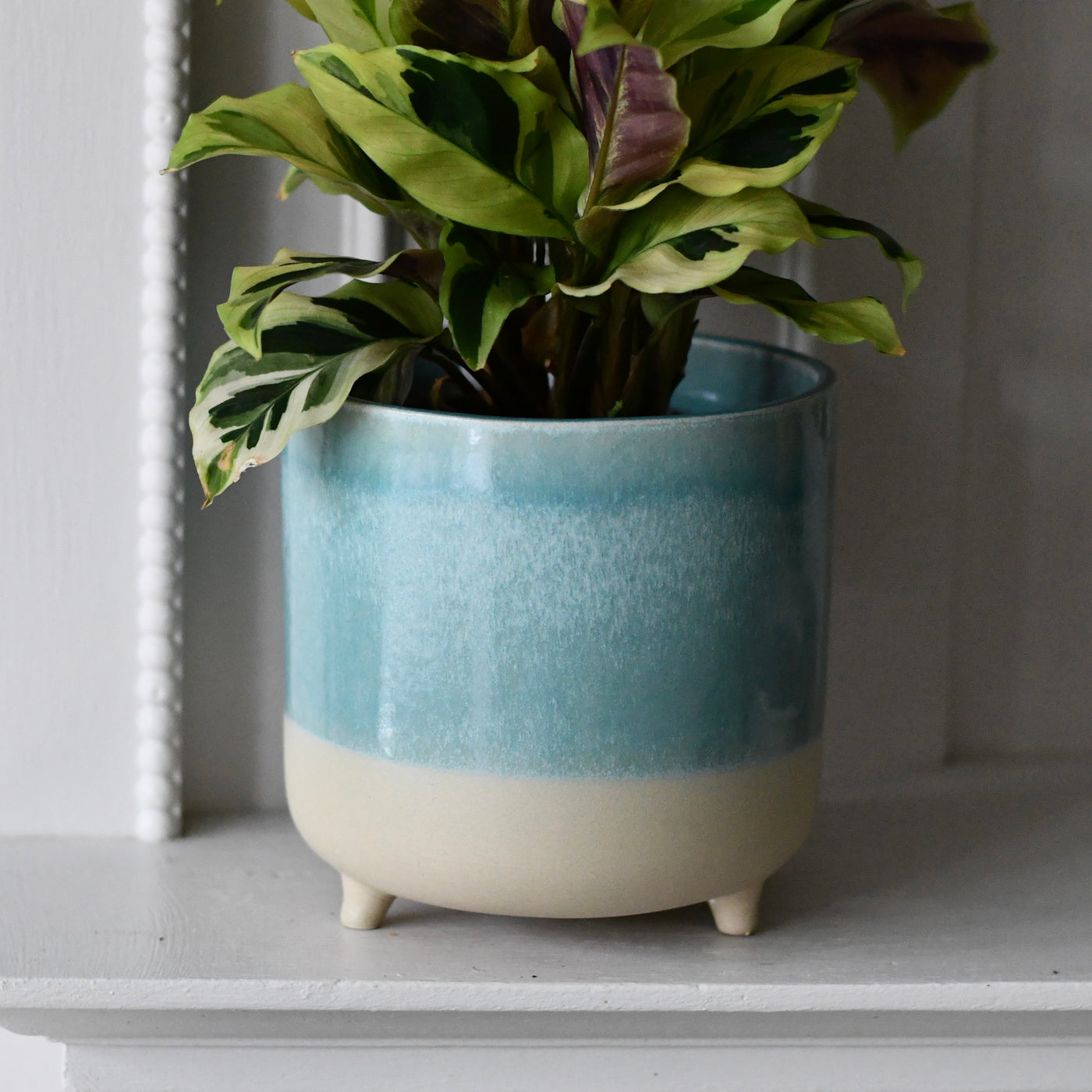 3 Leg Ceramic Reactive Glaze Indoor Plant Pot Mint Aqua (9cm pot)