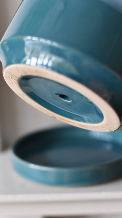 Brighton Blue 13cm Porcelain Pot and Saucer Set