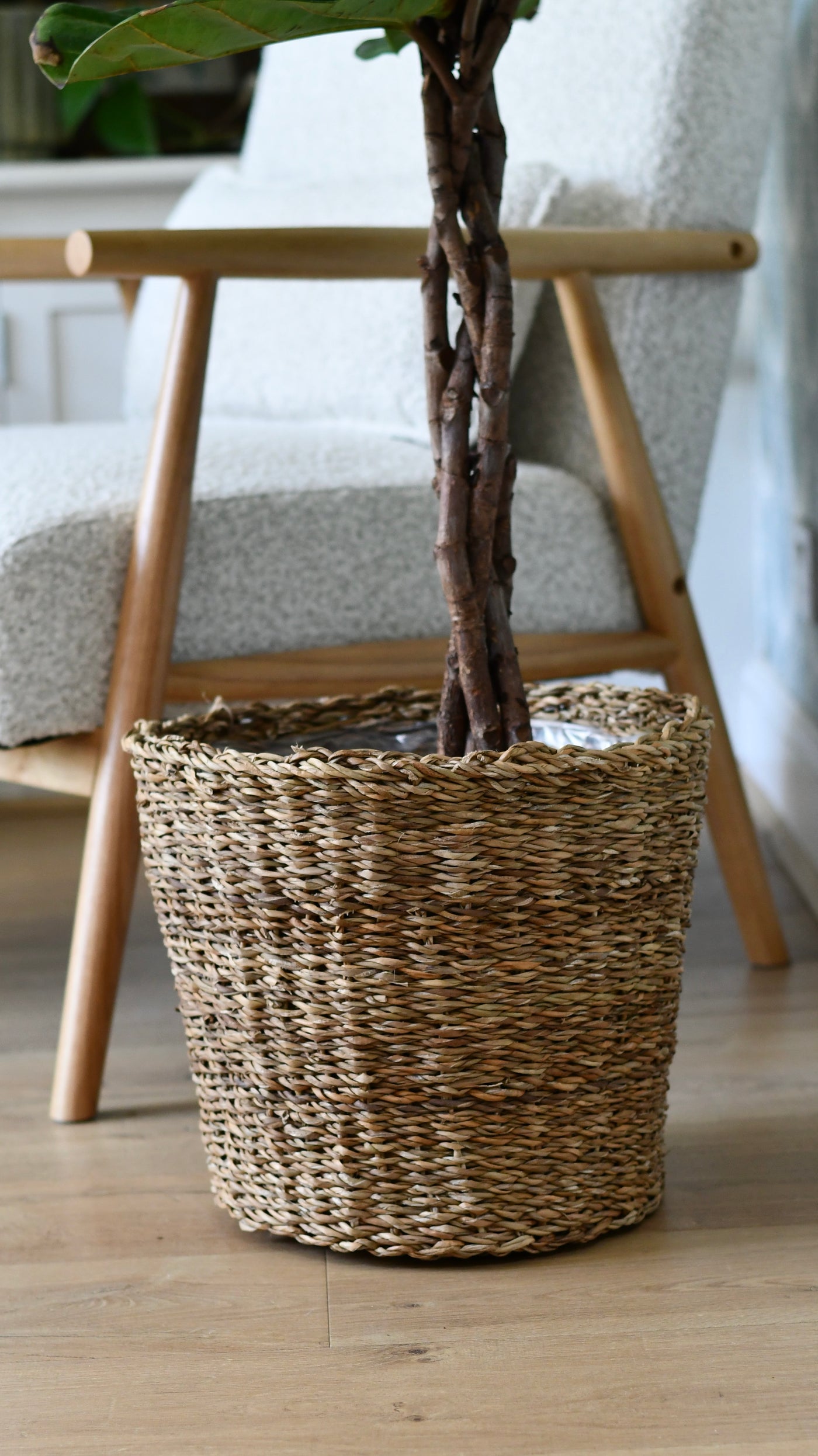 Boho Wicker Basket Planter 30cm – Waterproof Lined Pot for Indoor Plants
