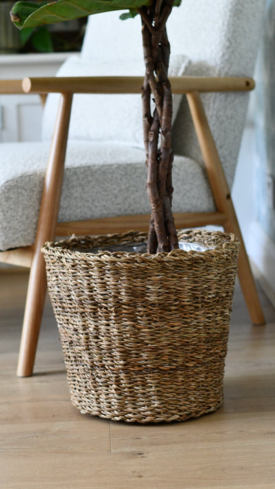 Boho Wicker Basket Planter 30cm – Waterproof Lined Pot for Indoor Plants
