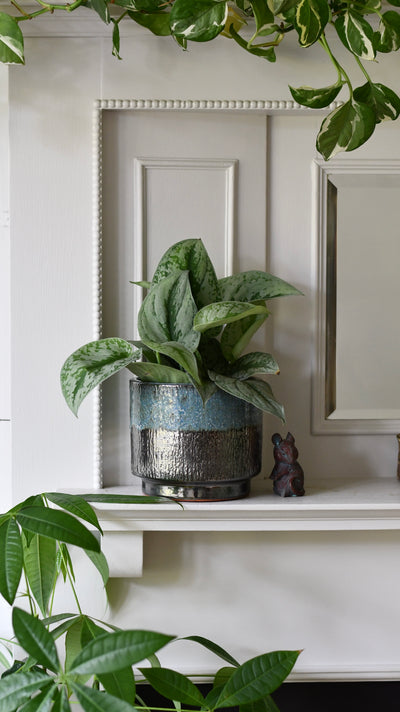 Vita Lead Ceramic Pot (D15 x H13cm) – Turquoise and Brown Reactive Glaze Planter