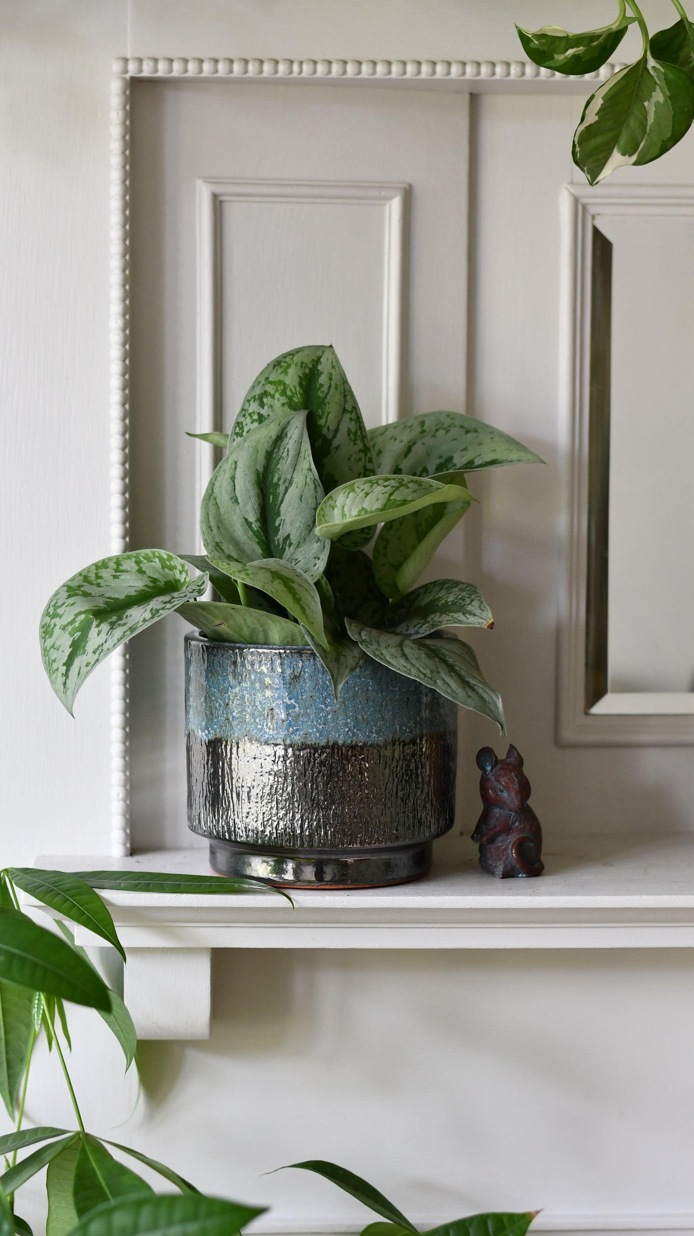 Vita Lead Ceramic Pot (D15 x H13cm) – Turquoise and Brown Reactive Glaze Planter