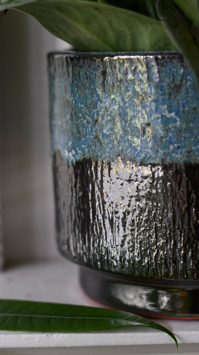 Vita Lead Ceramic Pot (D15 x H13cm) – Turquoise and Brown Reactive Glaze Planter