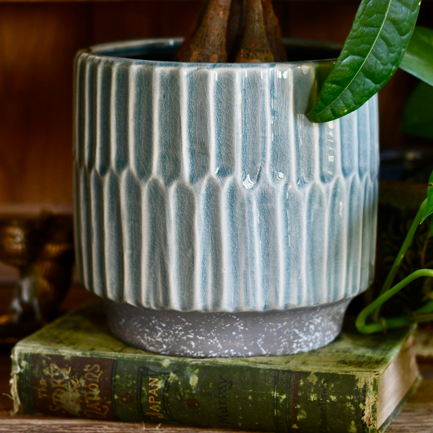 Premium Plant Pot | Onno Denim Ceramic Glaze Planter | 16cm Plant Pot