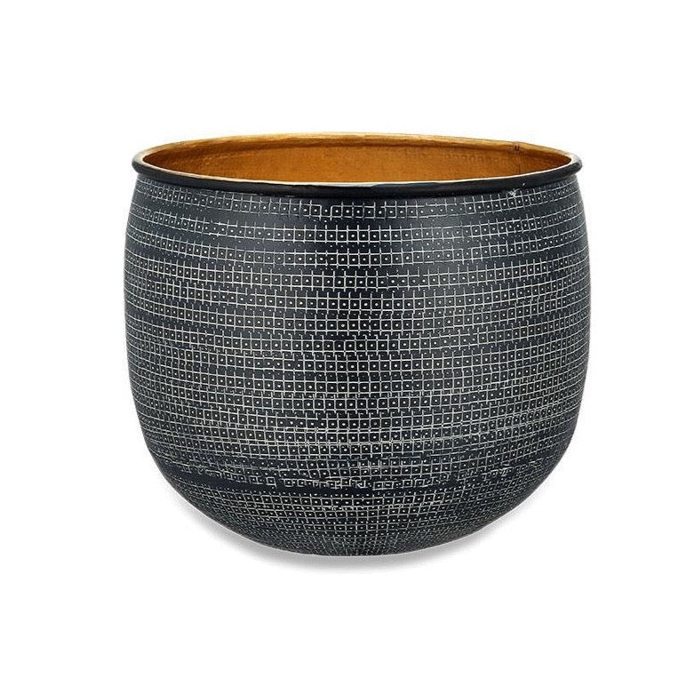 Tembesi Etched Planter - Black & Brass medium