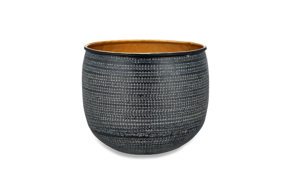 Tembesi Etched Planter - Antique Black & Brass 18cm