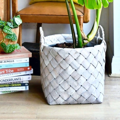Natural Basket Planter - Grey 30cm