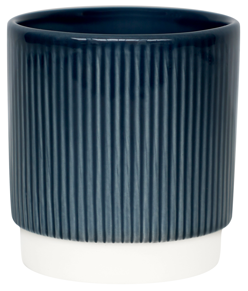 Athens Ceramic Reactive Glaze Indoor Ribbed Plant Pot Blue (13cm pot)