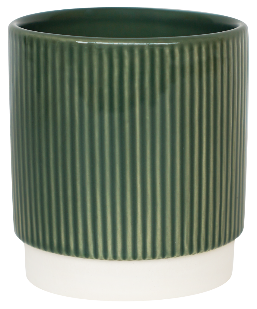 Textured Ribbed Ceramic Pot Athens Ceramic Reactive Glaze Indoor Ribbed Plant Pot Green (10.5cm po ...